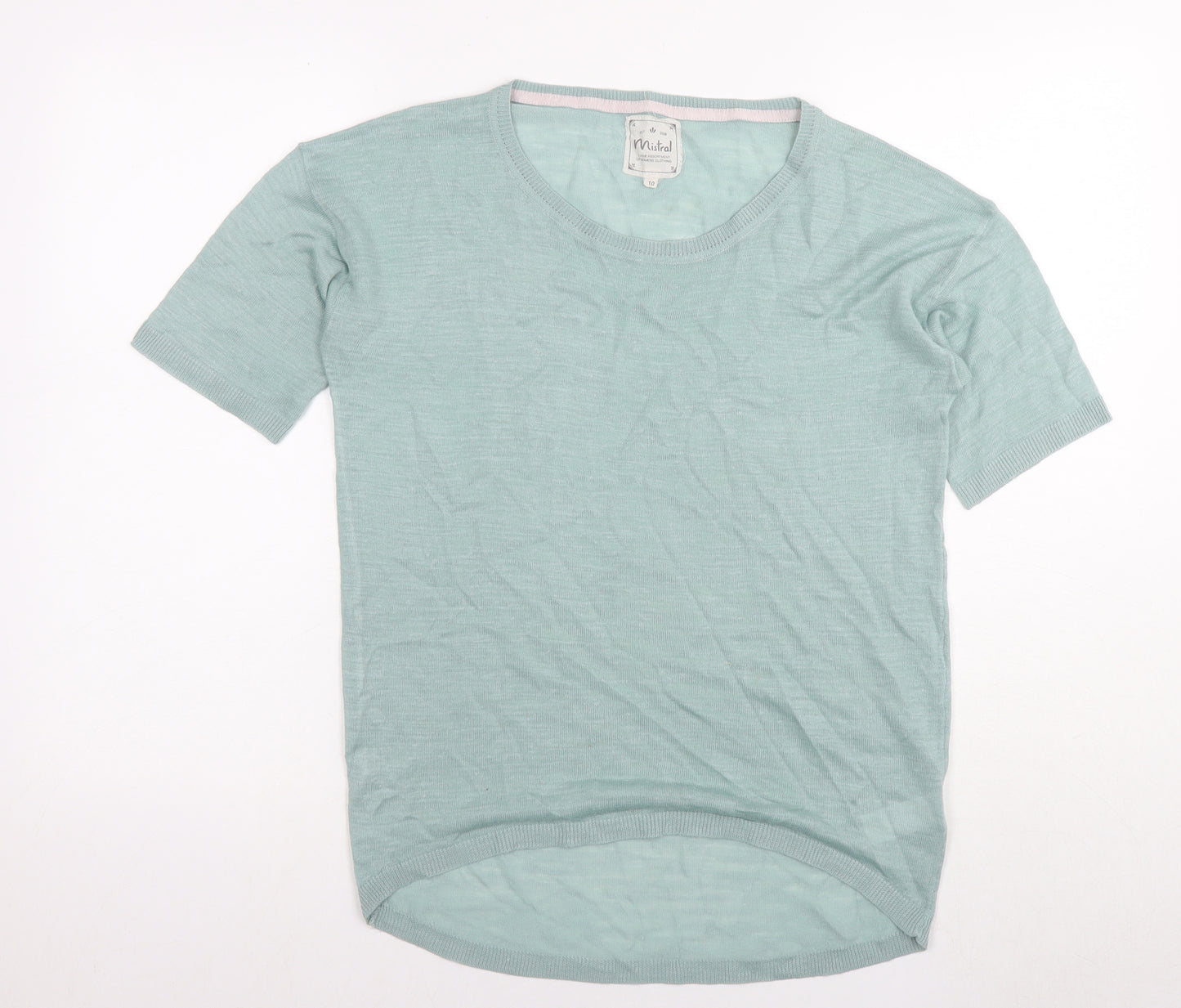 Mistral Womens Blue Acrylic Basic T-Shirt Size 10 Round Neck