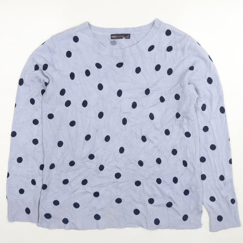 Marks and Spencer Womens Blue Round Neck Polka Dot Acrylic Pullover Jumper Size 14