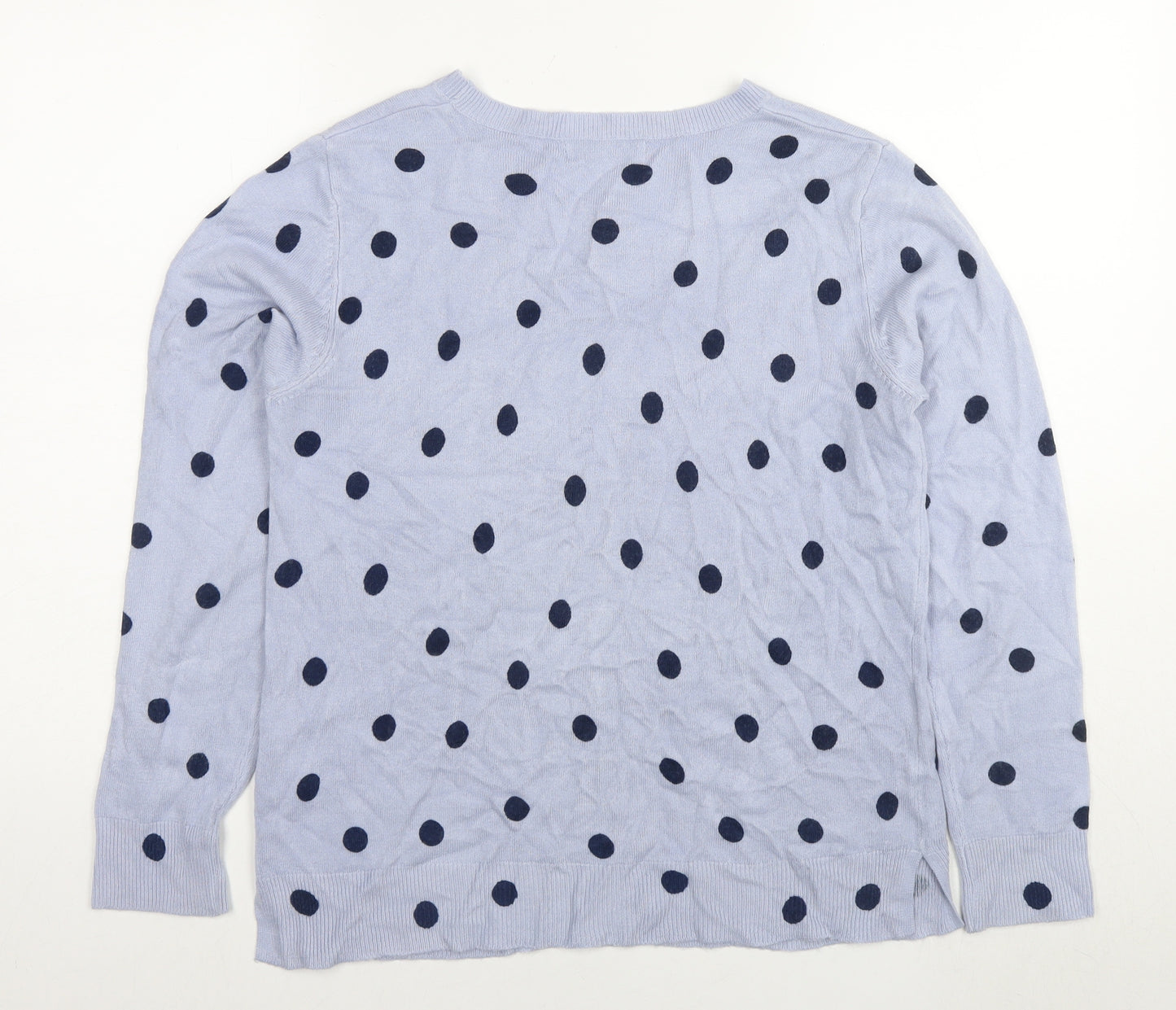 Marks and Spencer Womens Blue Round Neck Polka Dot Acrylic Pullover Jumper Size 14