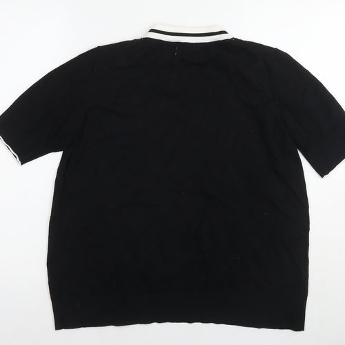 Woman Womens Black Viscose Basic T-Shirt Size M Round Neck