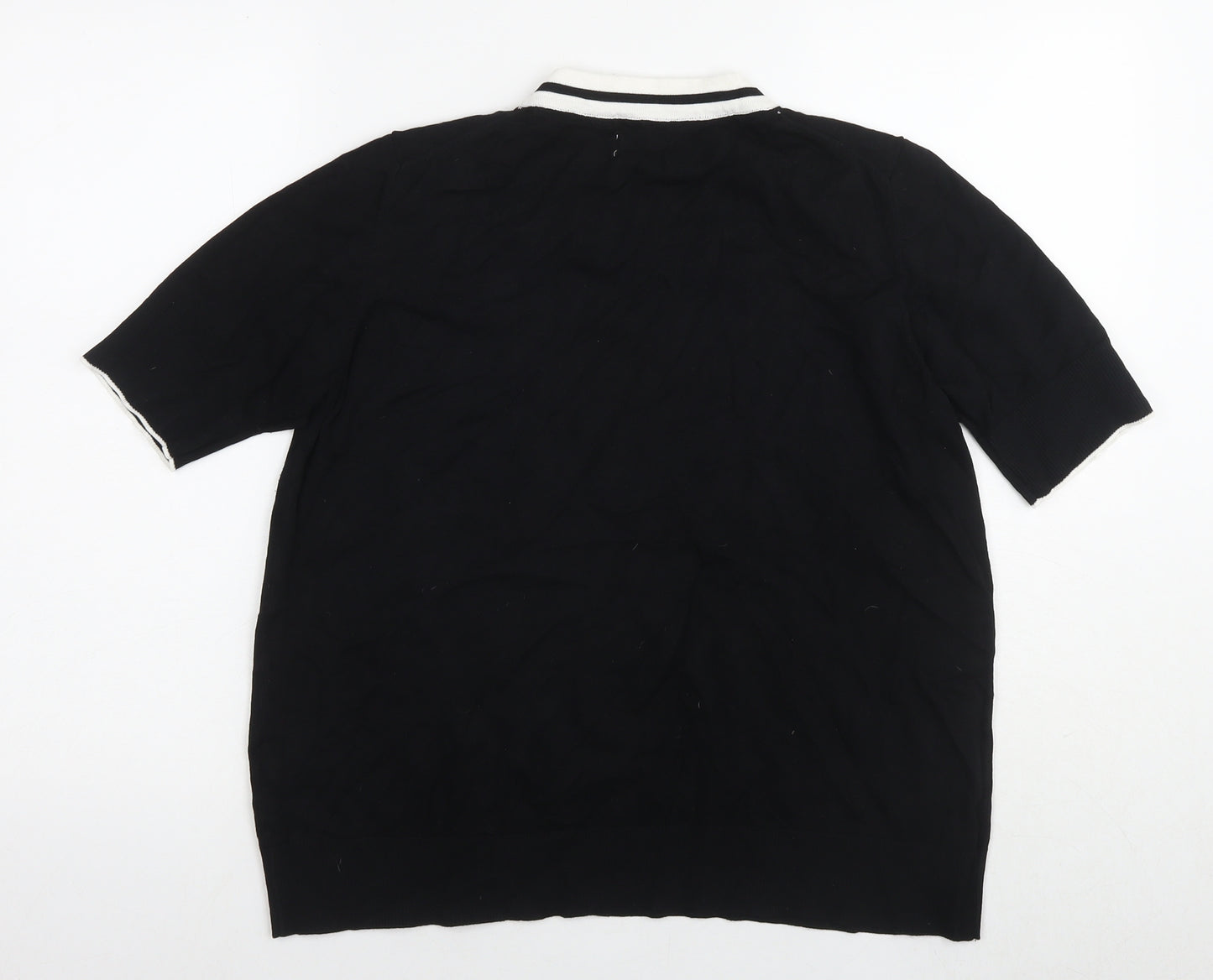 Woman Womens Black Viscose Basic T-Shirt Size M Round Neck