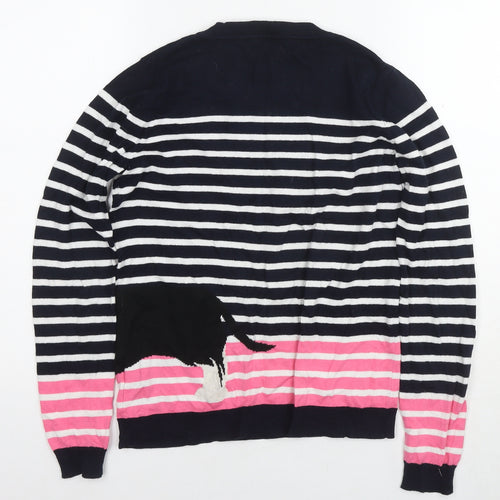 Oasis Womens Blue Round Neck Striped Cotton Pullover Jumper Size S - Dog