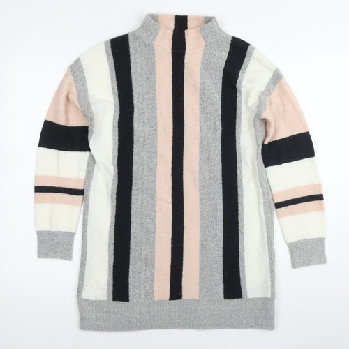 Wallis Womens Multicoloured Round Neck Striped Acrylic Tunic Jumper Size S