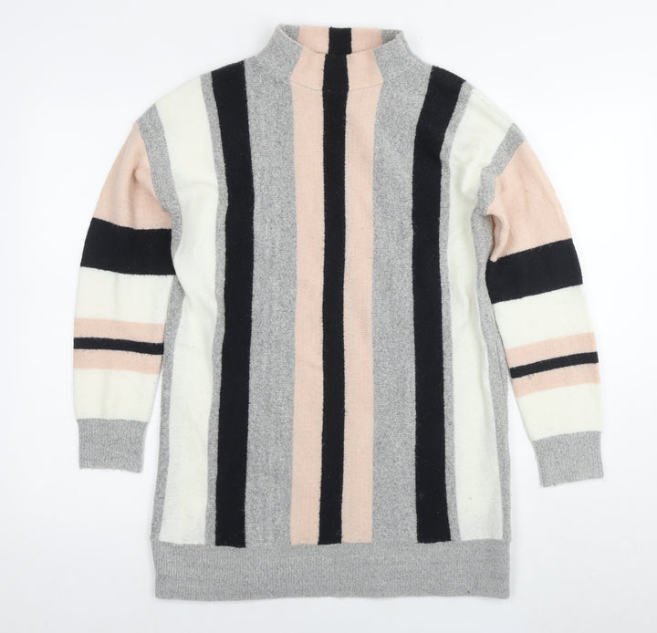 Wallis Womens Multicoloured Round Neck Striped Acrylic Tunic Jumper Size S