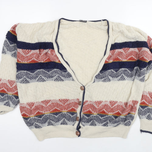 Sparkle & Fade Womens Multicoloured V-Neck Geometric Acrylic Cardigan Jumper Size S
