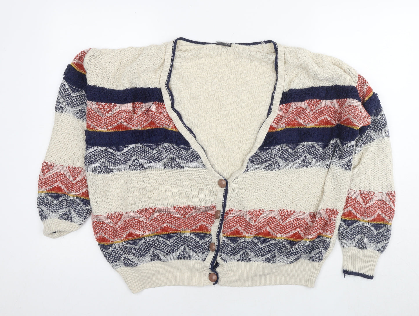 Sparkle & Fade Womens Multicoloured V-Neck Geometric Acrylic Cardigan Jumper Size S