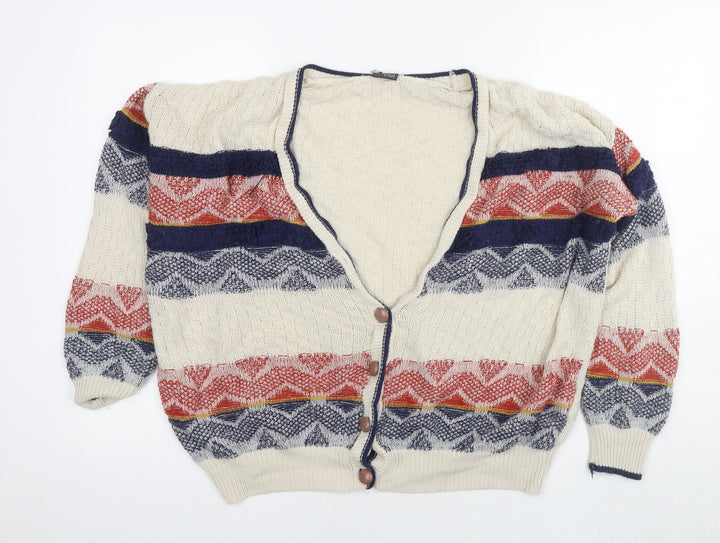 Sparkle & Fade Womens Multicoloured V-Neck Geometric Acrylic Cardigan Jumper Size S