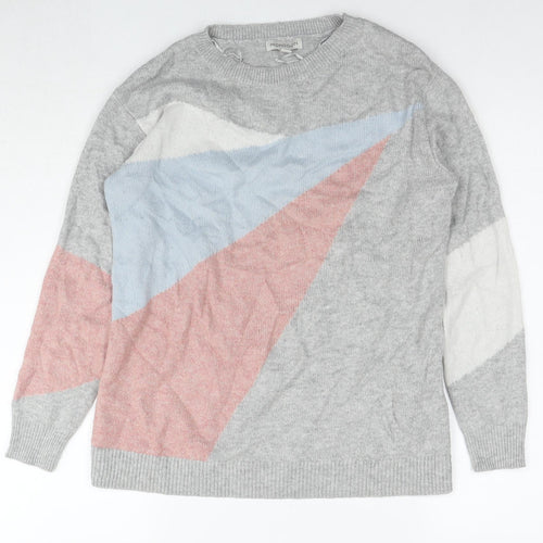 Monsoon Womens Grey Round Neck Geometric Acrylic Pullover Jumper Size S