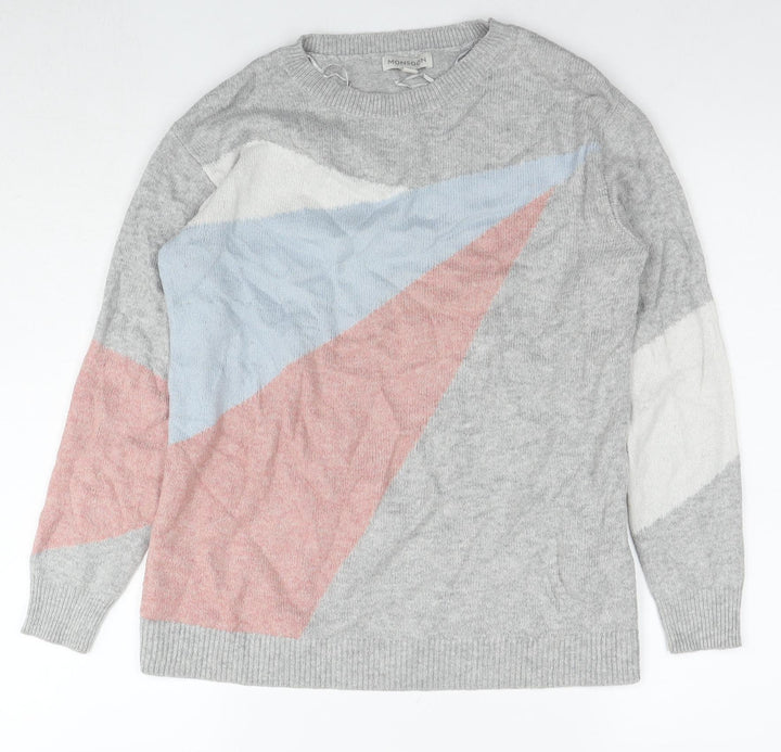 Monsoon Womens Grey Round Neck Geometric Acrylic Pullover Jumper Size S