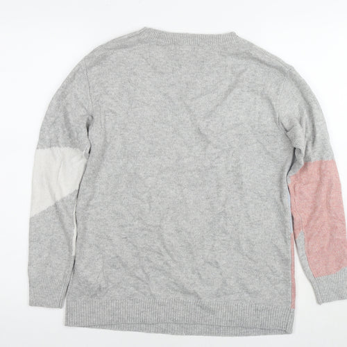 Monsoon Womens Grey Round Neck Geometric Acrylic Pullover Jumper Size S