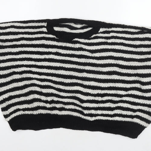 Cameo Rose Womens Black Round Neck Striped Acrylic Pullover Jumper Size M