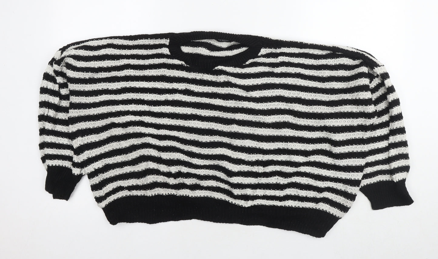 Cameo Rose Womens Black Round Neck Striped Acrylic Pullover Jumper Size M