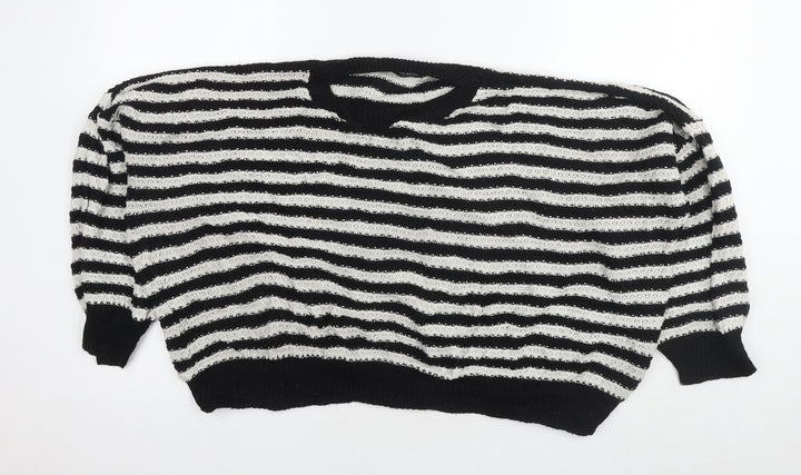 Cameo Rose Womens Black Round Neck Striped Acrylic Pullover Jumper Size M