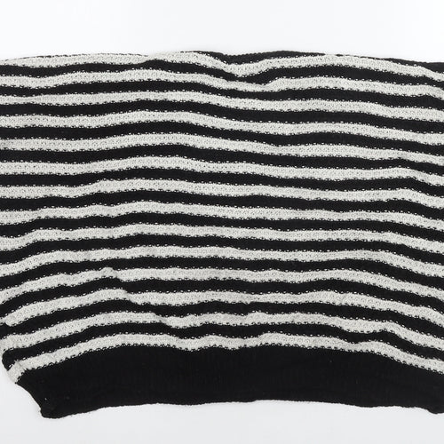 Cameo Rose Womens Black Round Neck Striped Acrylic Pullover Jumper Size M