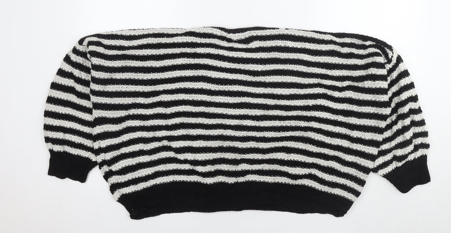 Cameo Rose Womens Black Round Neck Striped Acrylic Pullover Jumper Size M