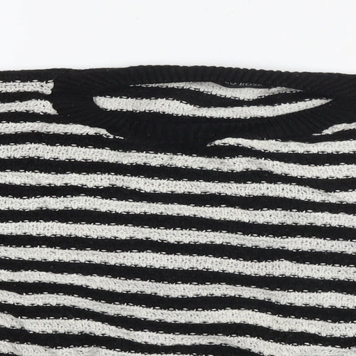 Cameo Rose Womens Black Round Neck Striped Acrylic Pullover Jumper Size M