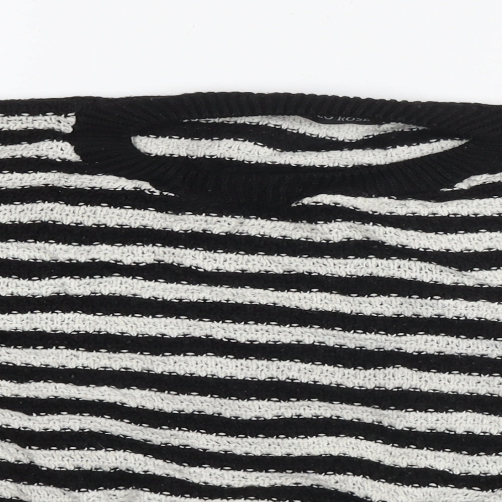 Cameo Rose Womens Black Round Neck Striped Acrylic Pullover Jumper Size M