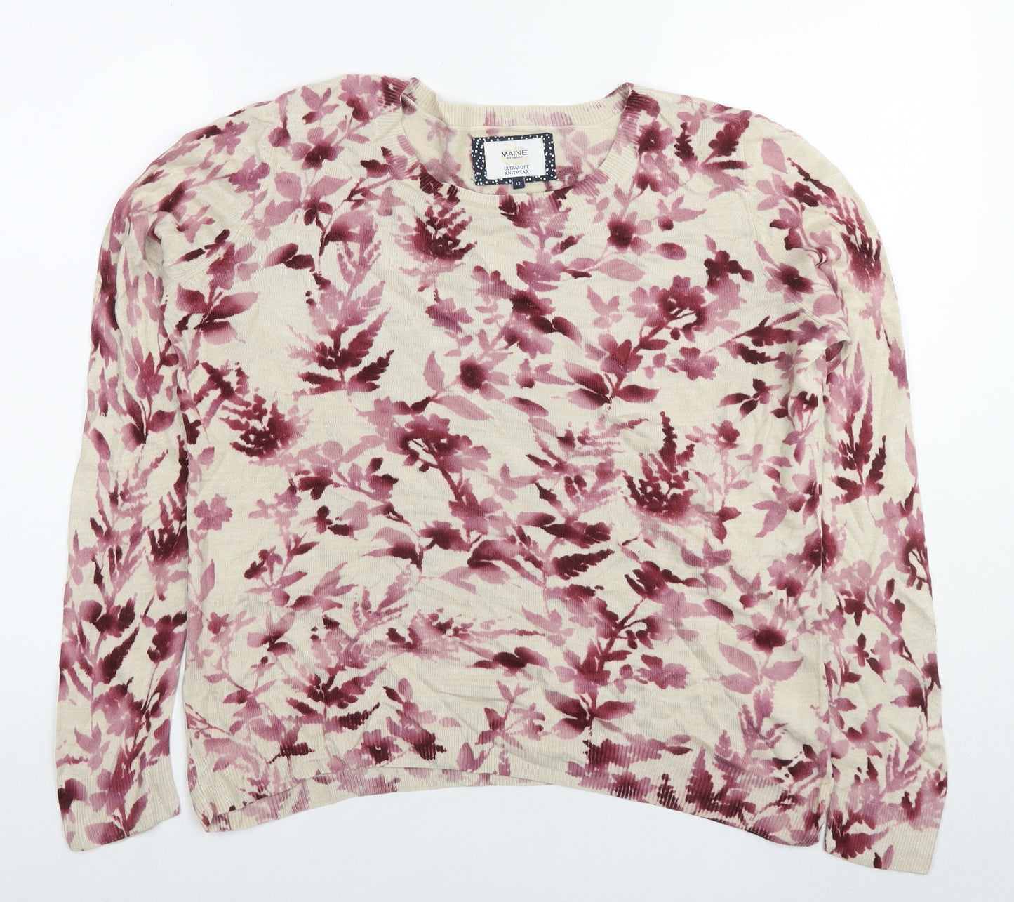 Maine Womens Multicoloured Round Neck Floral Acrylic Pullover Jumper Size 12