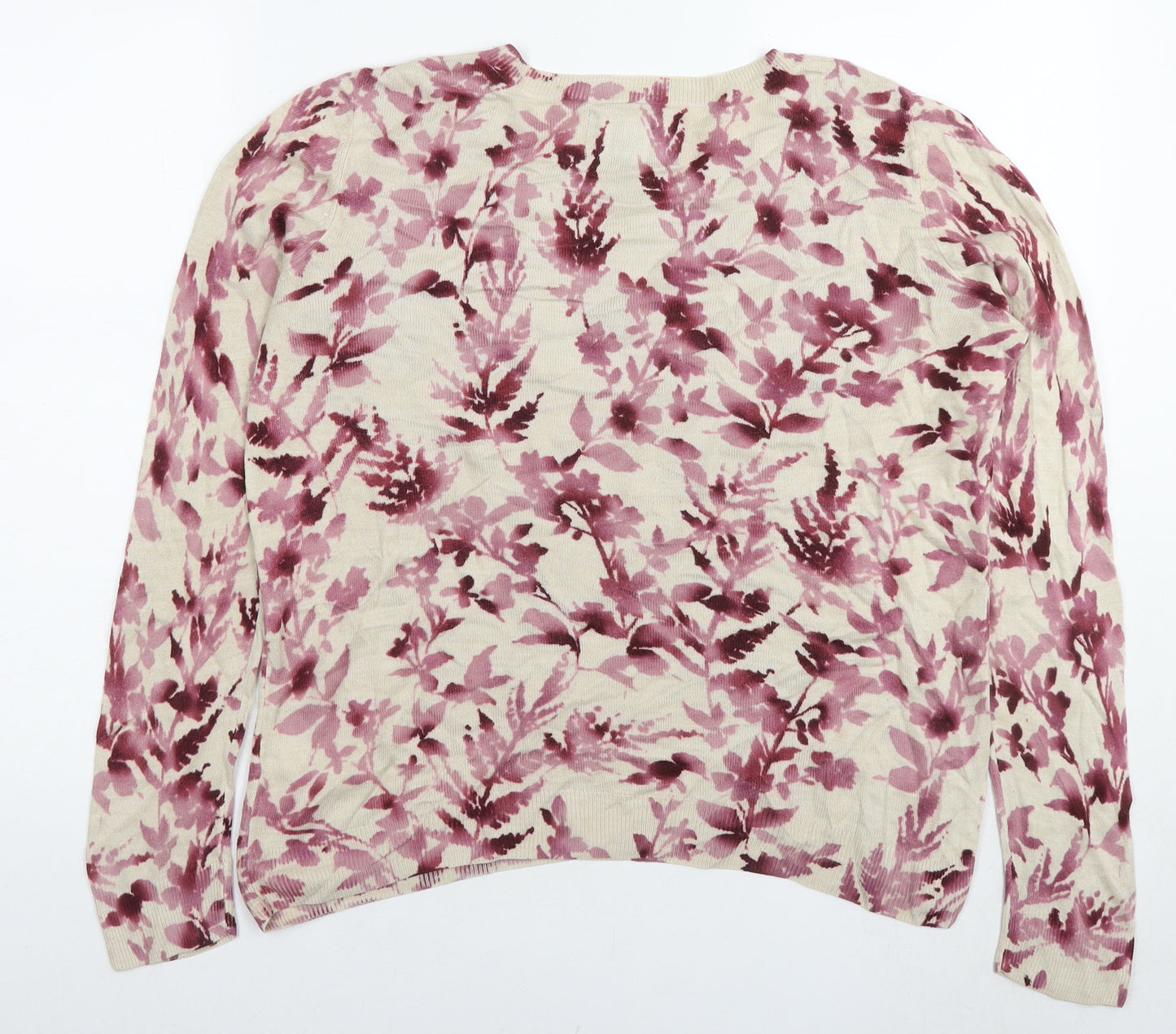 Maine Womens Multicoloured Round Neck Floral Acrylic Pullover Jumper Size 12