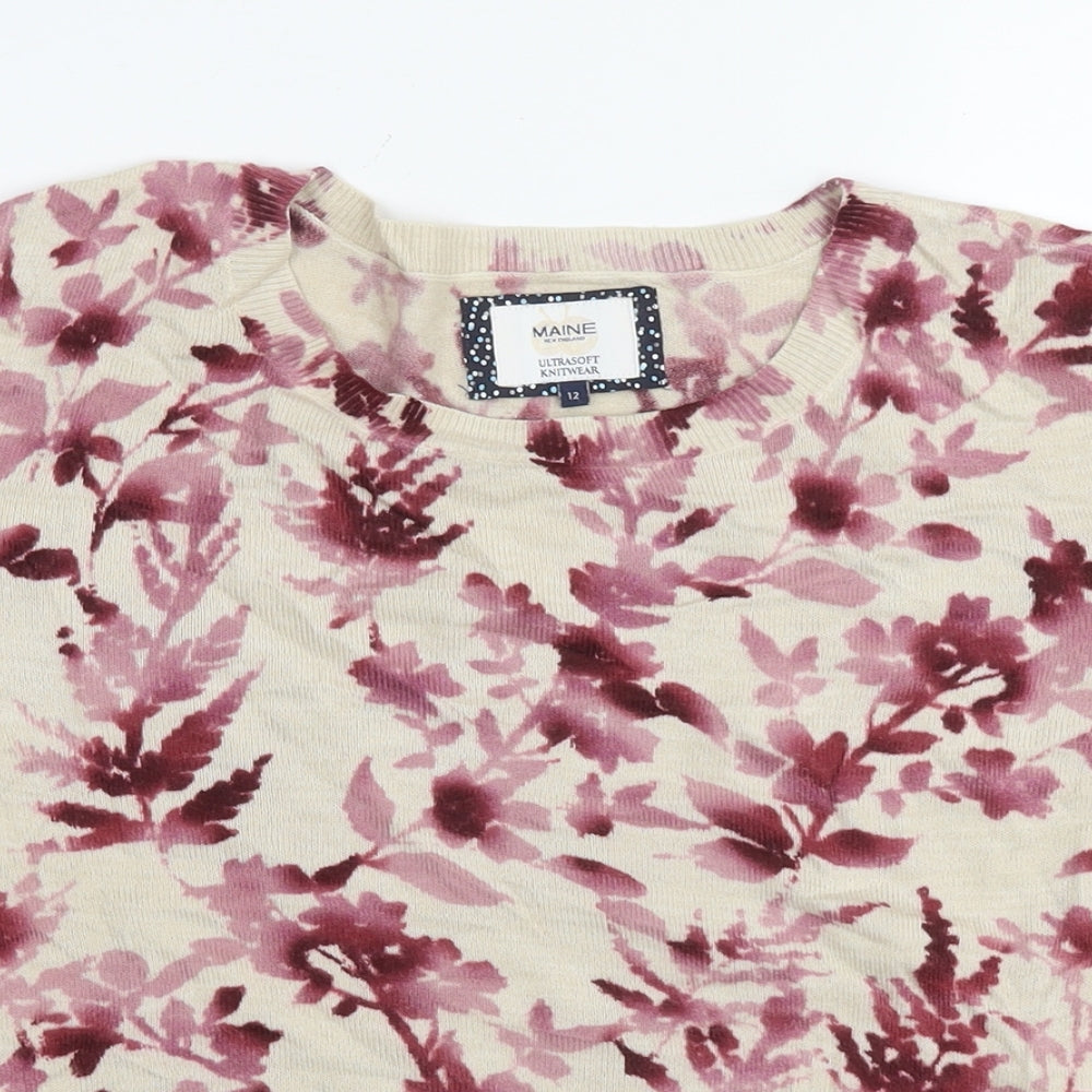 Maine Womens Multicoloured Round Neck Floral Acrylic Pullover Jumper Size 12