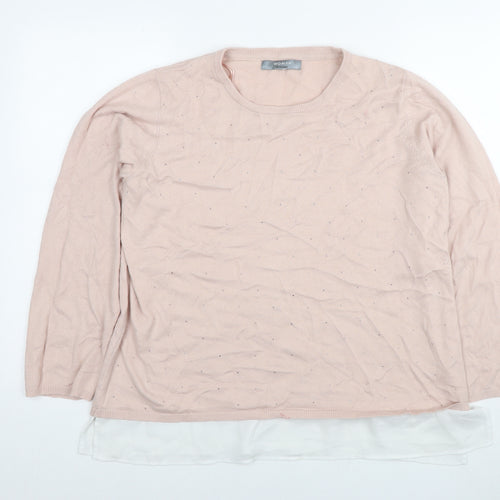 Woman Womens Pink Round Neck Polyamide Pullover Jumper Size L - Sequin Detail
