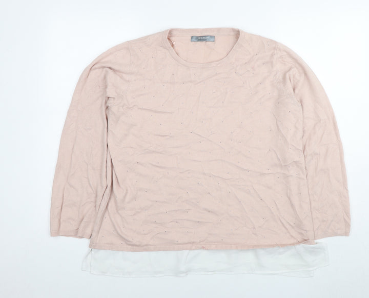Woman Womens Pink Round Neck Polyamide Pullover Jumper Size L - Sequin Detail