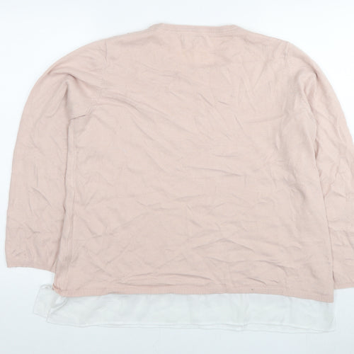 Woman Womens Pink Round Neck Polyamide Pullover Jumper Size L - Sequin Detail