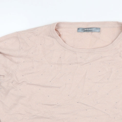 Woman Womens Pink Round Neck Polyamide Pullover Jumper Size L - Sequin Detail
