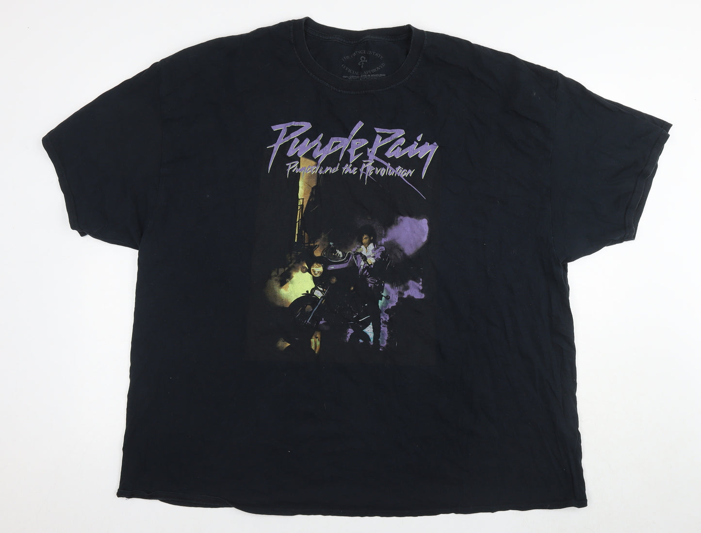 Purple Rain Womens Black Cotton Basic T-Shirt Size 24 Round Neck - Logo