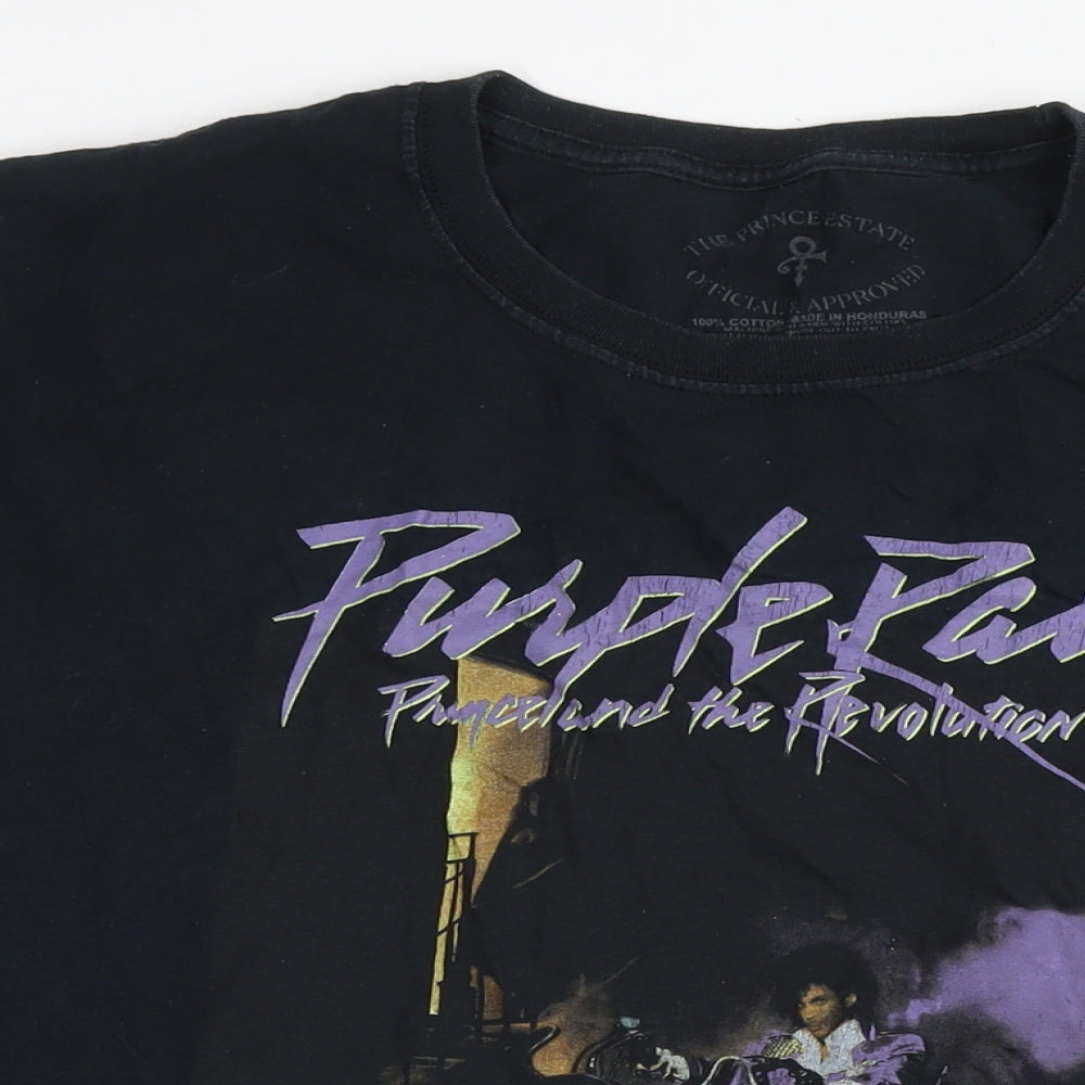 Purple Rain Womens Black Cotton Basic T-Shirt Size 24 Round Neck - Logo