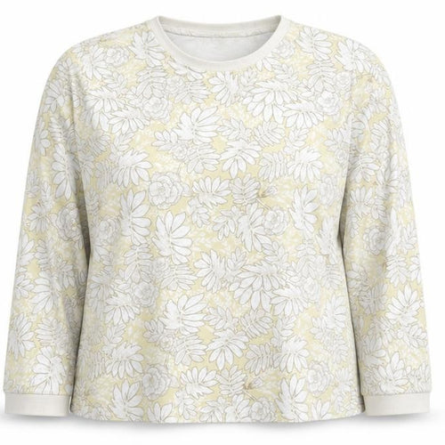 N.B.S Womens Yellow Floral Cotton Basic T-Shirt Size M Round Neck