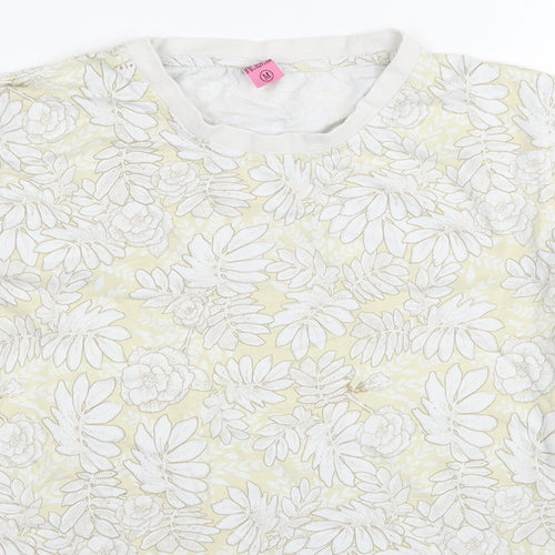 N.B.S Womens Yellow Floral Cotton Basic T-Shirt Size M Round Neck