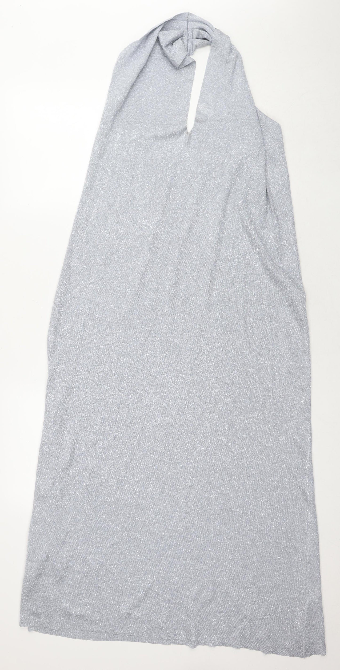 Zara Womens Green Polyester Maxi Size S Halter Pullover - Glitter Detail
