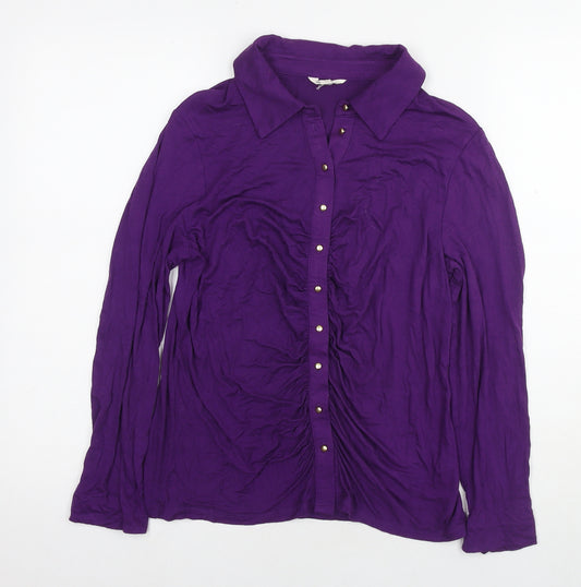 Monsoon Womens Purple Viscose Basic Button-Up Size M Collared