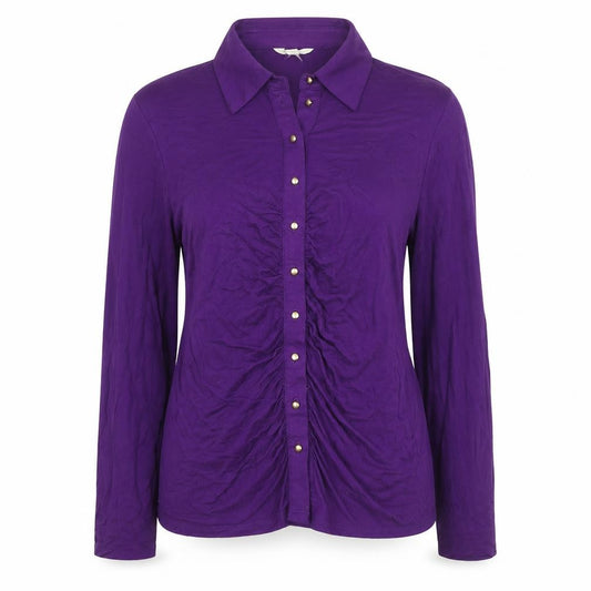 Front view of Monsoon women’s purple viscose basic button-up, size M, collared
