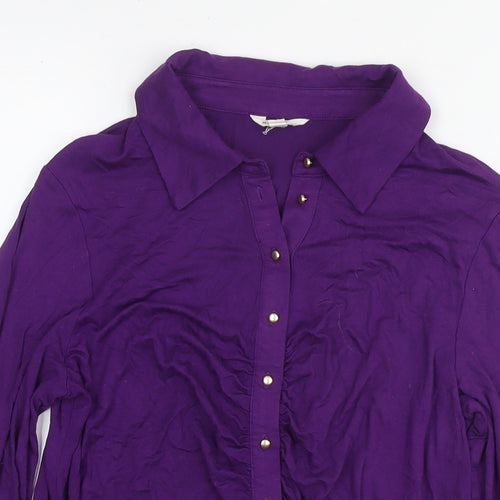 Monsoon Womens Purple Viscose Basic Button-Up Size M Collared