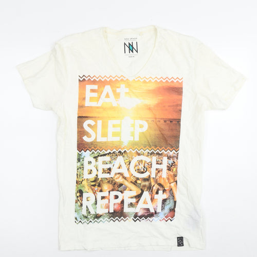 Non Grada Mens White Cotton T-Shirt Size M Round Neck - Eat sleep beach repeat party