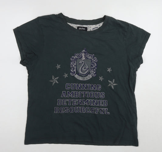 Harry Potter Womens Green Cotton Basic T-Shirt Size 14 Round Neck - Slytherin Size 14-16