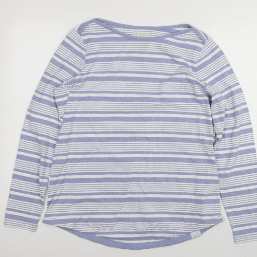 Fat Face Womens Blue Striped Cotton Basic T-Shirt Size 14 Round Neck