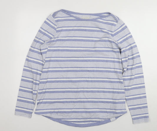 Fat Face Womens Blue Striped Cotton Basic T-Shirt Size 14 Round Neck