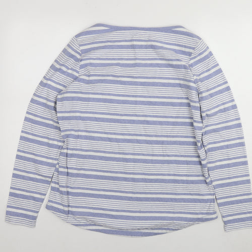 Fat Face Womens Blue Striped Cotton Basic T-Shirt Size 14 Round Neck