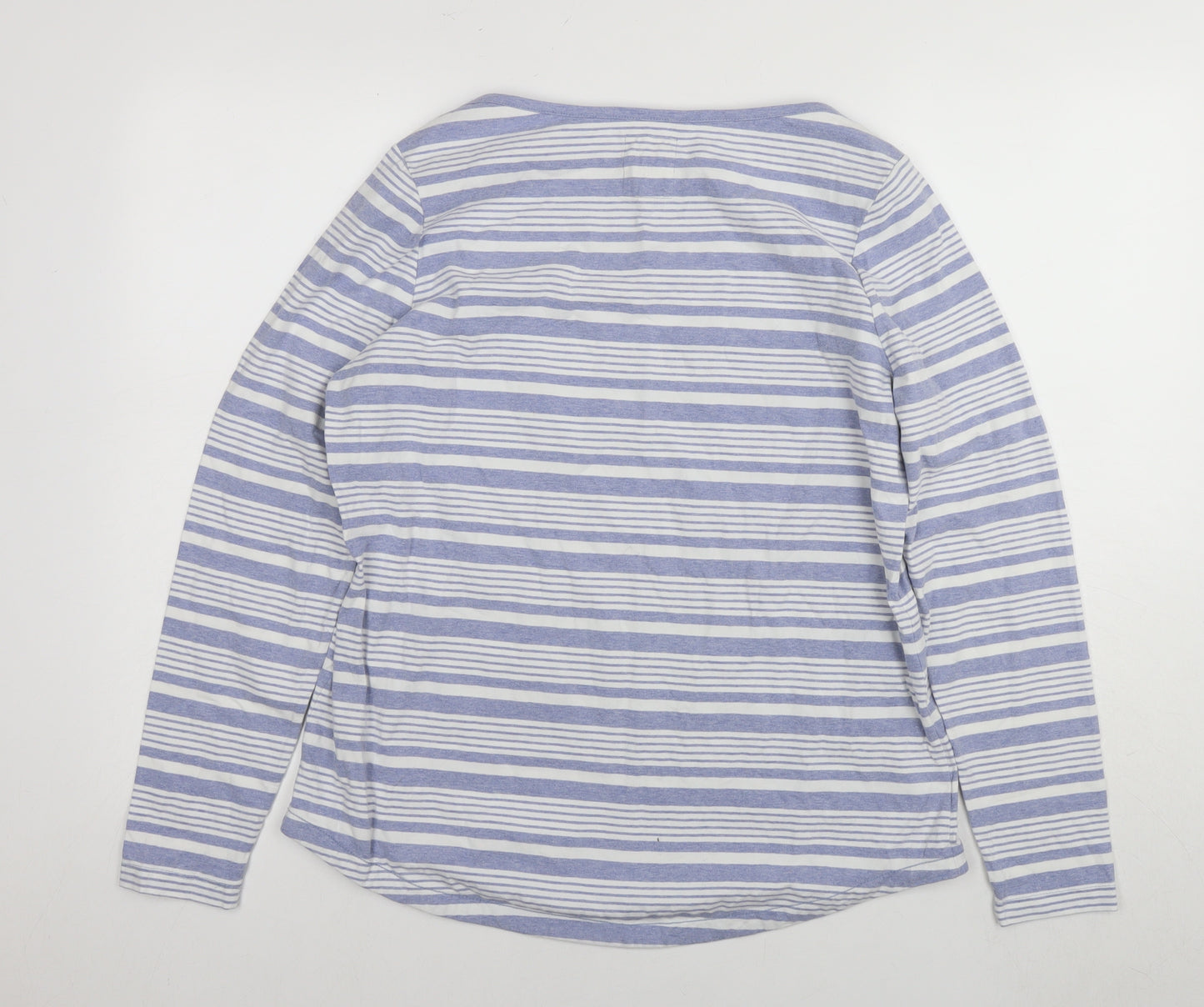 Fat Face Womens Blue Striped Cotton Basic T-Shirt Size 14 Round Neck