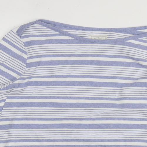 Fat Face Womens Blue Striped Cotton Basic T-Shirt Size 14 Round Neck