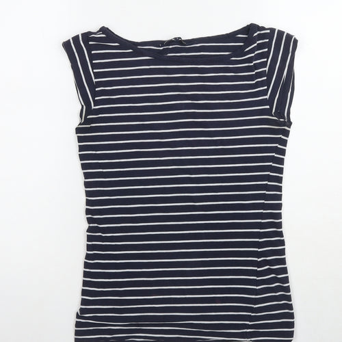 French Connection Womens Blue Striped Cotton Basic T-Shirt Size S Round Neck