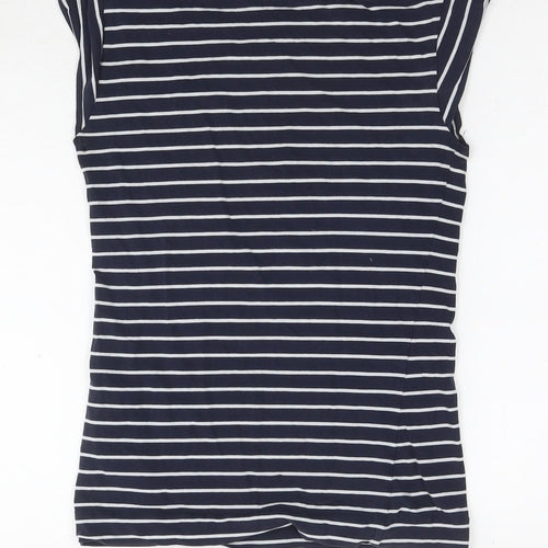 French Connection Womens Blue Striped Cotton Basic T-Shirt Size S Round Neck