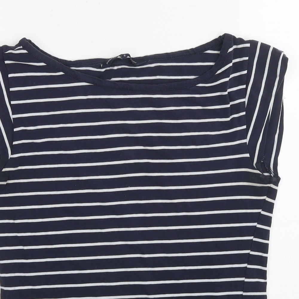 French Connection Womens Blue Striped Cotton Basic T-Shirt Size S Round Neck