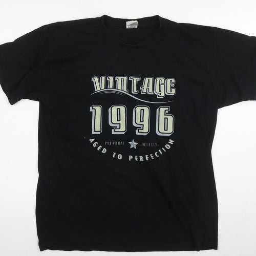 B&C Mens Black Cotton T-Shirt Size L Round Neck - Vintage 1996 Aged to perfection