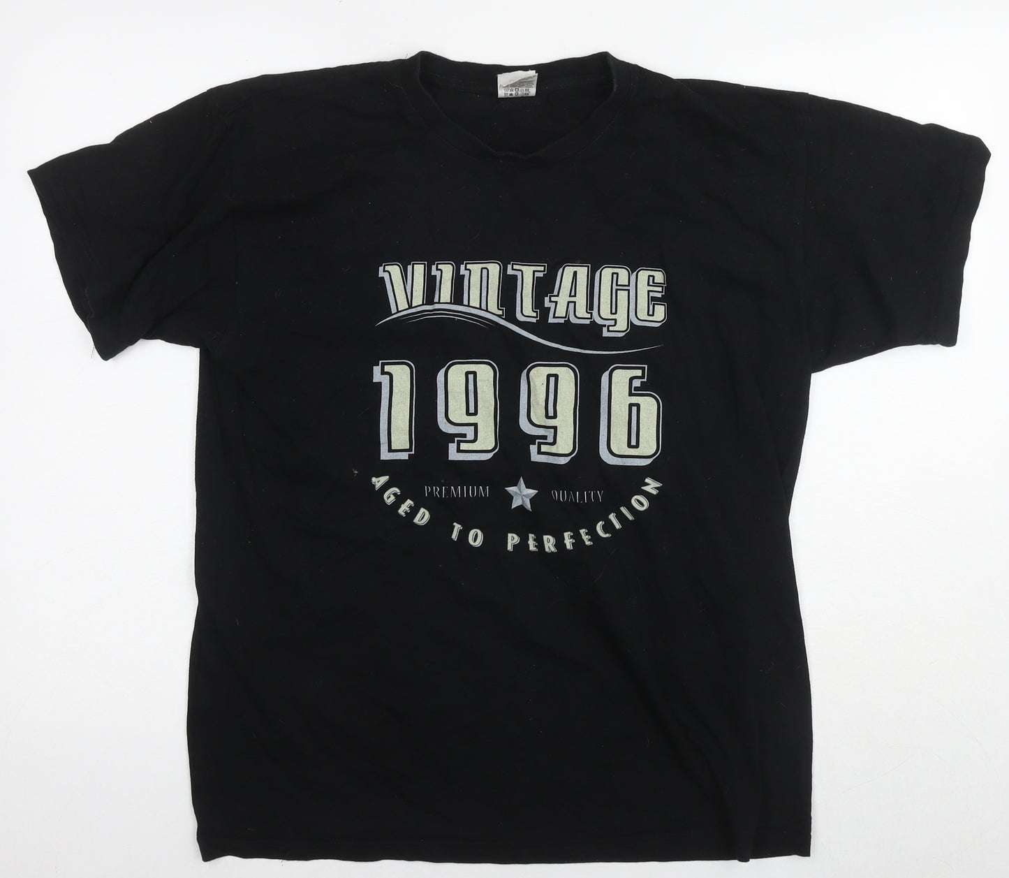 B&C Mens Black Cotton T-Shirt Size L Round Neck - Vintage 1996 Aged to perfection