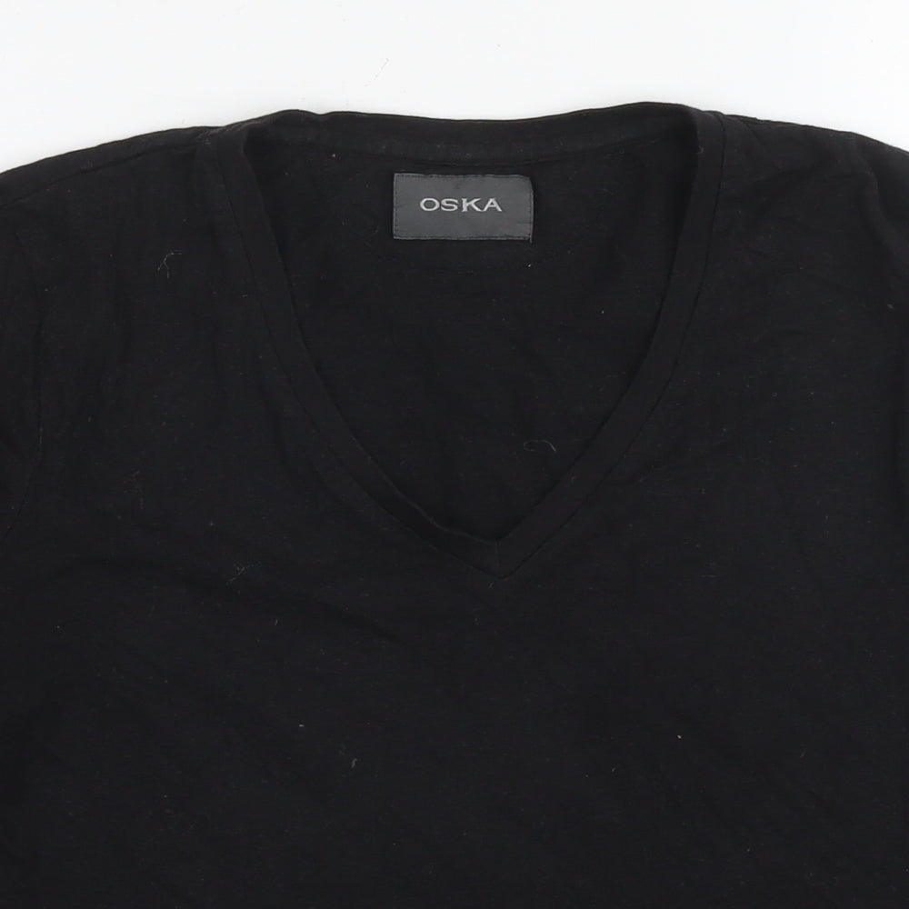 OSKA Womens Black Hemp Basic T-Shirt Size M V-Neck - Label Size 2