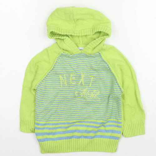 NEXT Boys Green Striped Cotton Pullover Hoodie Size 2-3 Years Pullover - Logo